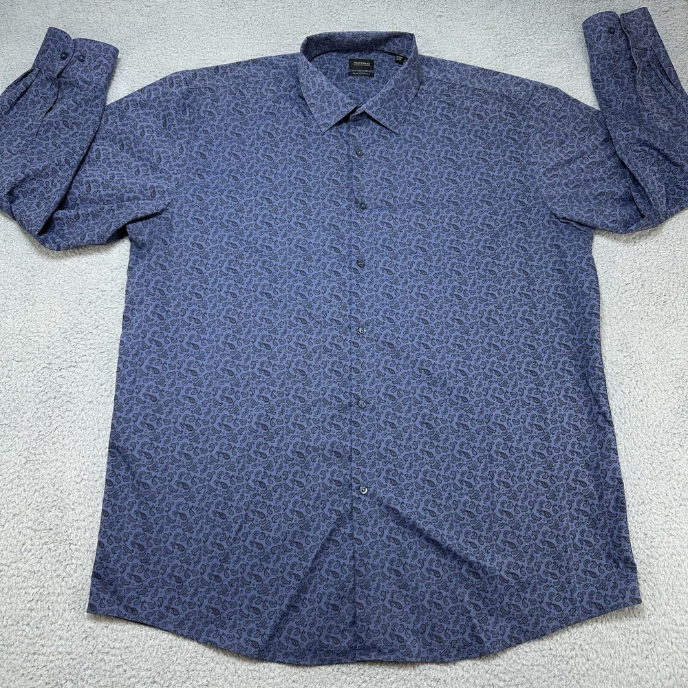 Buffalo David Bitton‎ Men's 2XLT Slim Fit Stretch Shirt Blue Paisley Casual Prep